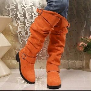 Orange Suede Knee-High Boots